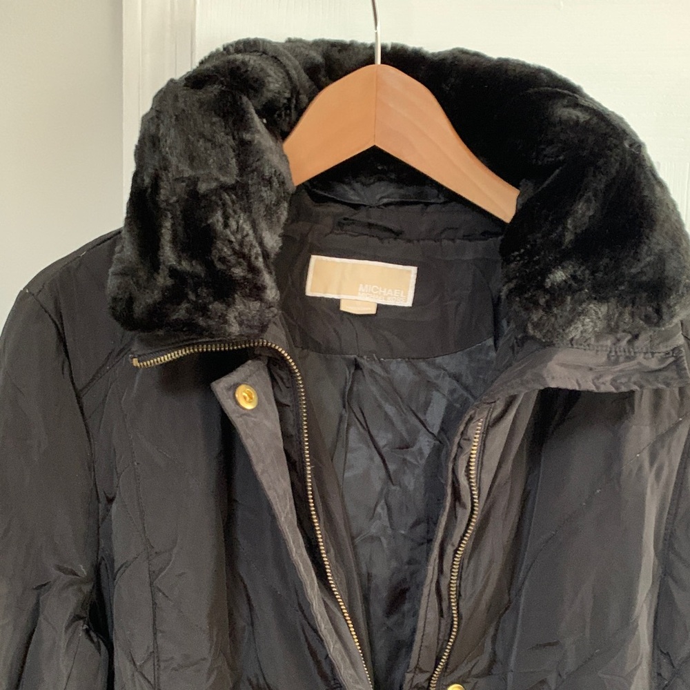 Michael Kors Black Puffer Coat with Plush Collar